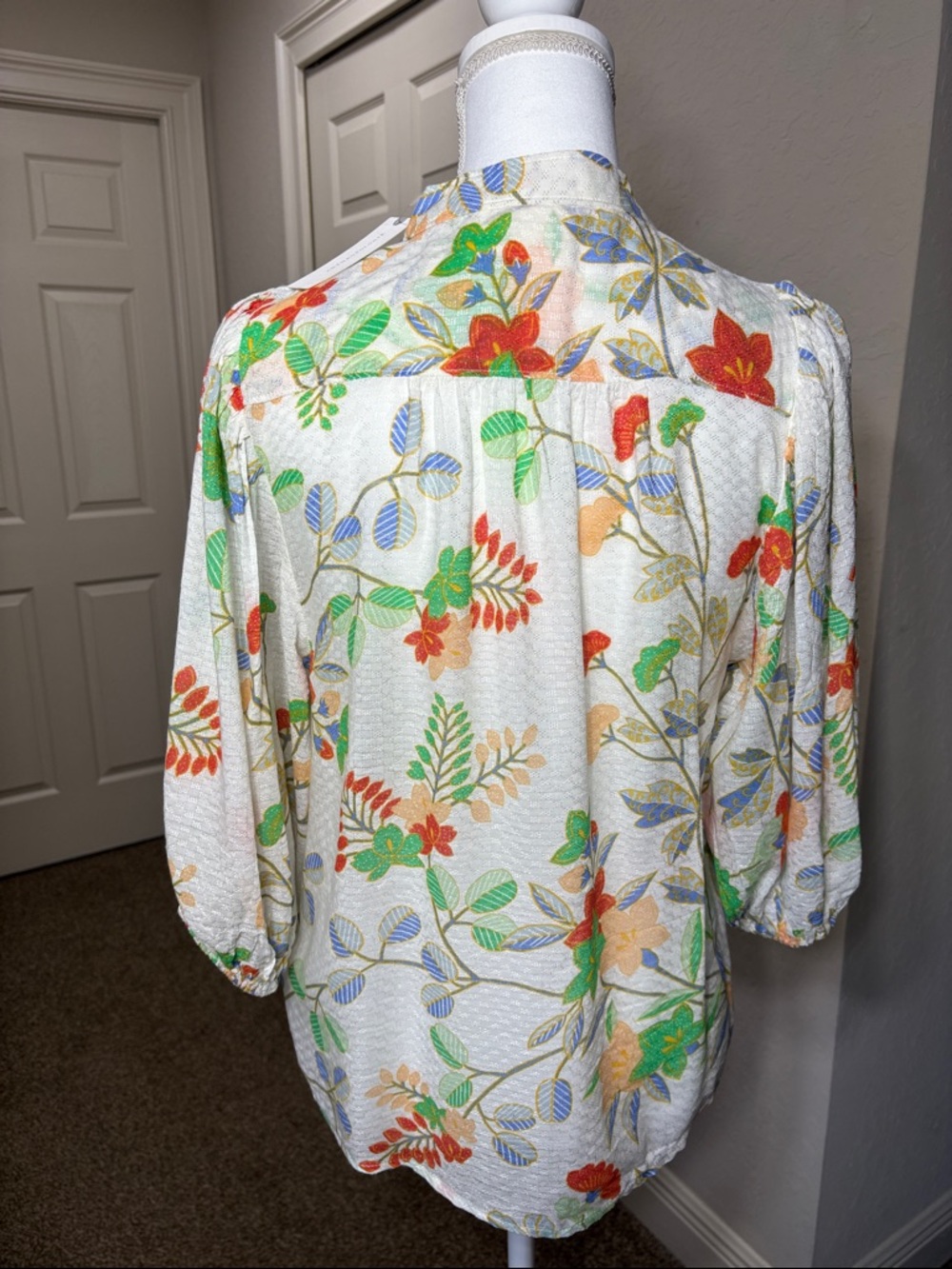Antropologie Boho Floral Button Down Blouse Puff Sleeve Cottagecore Top Size 2 - Picture 5 of 8